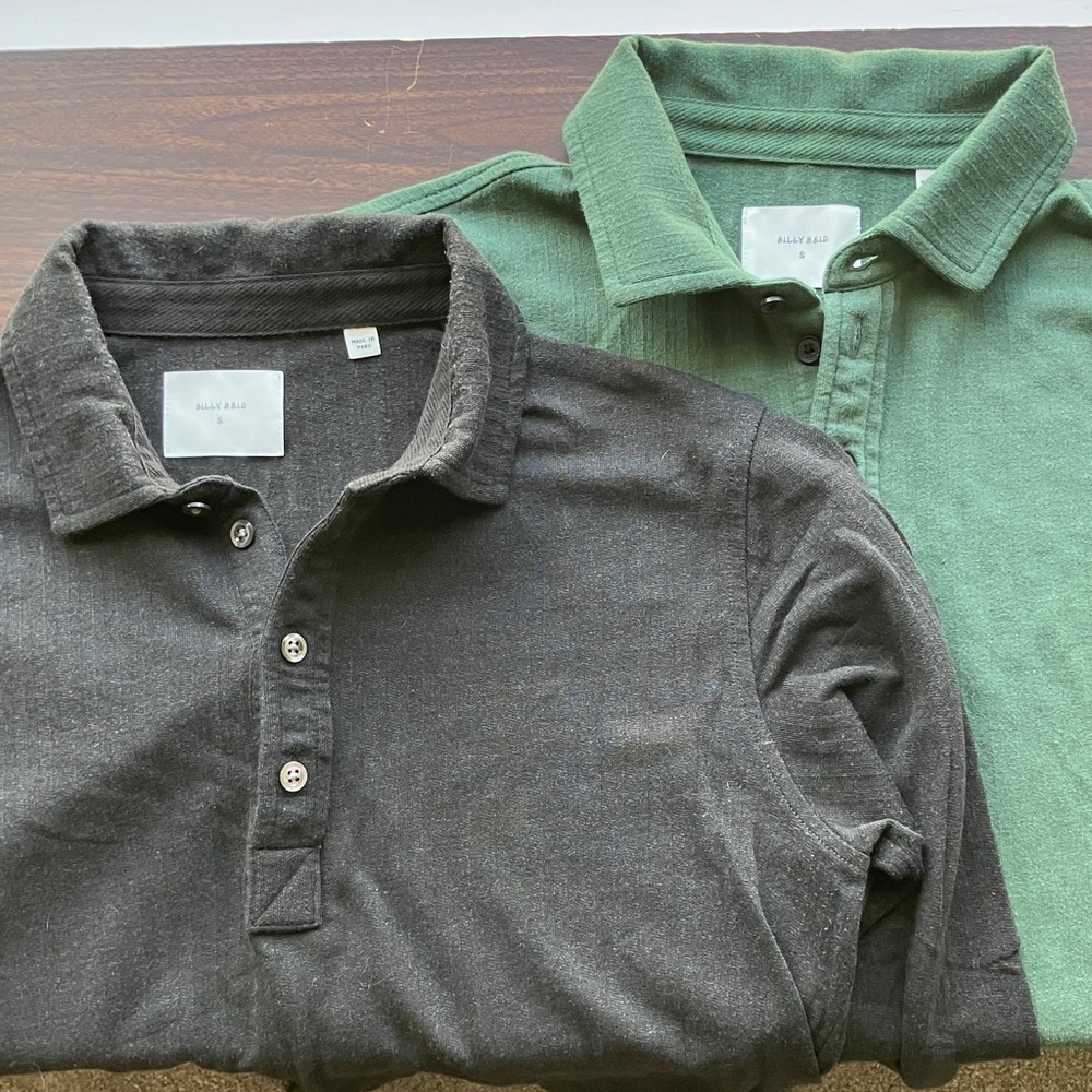 Bundle of 2 Billy Reid Long Sleeve Polos, Green and Gray, Men’s Small